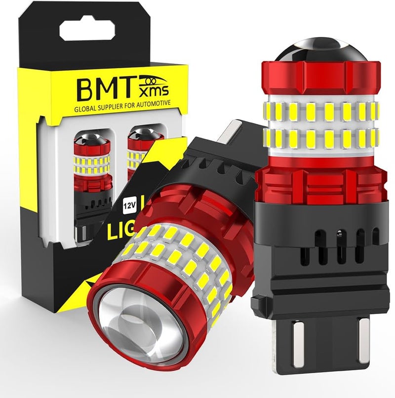 BMT xms 3157 ضوء عكسي احتياطي LED، 3156 3056 3057 4157 3047 4057 3457 4114 لمبات LED مع بروجيكتور لإضاءة الفرامل الخلفية، إشارة، إضاءة موقف، عبوة من 2 - Image 1